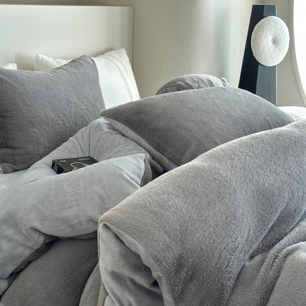 91家纺网 家纺一手货源 找家纺 萝莉家纺 2023新款ins小清新兔兔绒牛奶绒四件套 兔绒灰