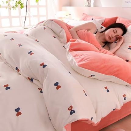 91家纺网 家纺一手货源 找家纺 圣靓 2025新款小竺棉加绒宝宝绒牛奶绒四件套 爱的告白