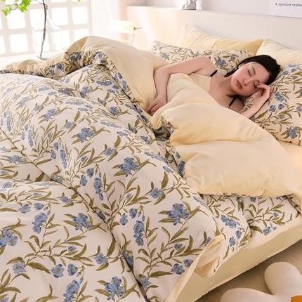 91家纺网 家纺一手货源 找家纺 圣靓 2025新款小竺棉加绒宝宝绒牛奶绒四件套 清风微拂