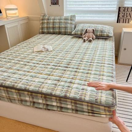 91家纺网 家纺一手货源 找家纺 （总）格子铺 2023新款无印风230克高克重牛奶绒大豆夹棉床笠