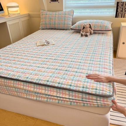 格子铺 新款无印风230克高克重牛奶绒夹棉床笠 牛奶绒款-冰激凌格