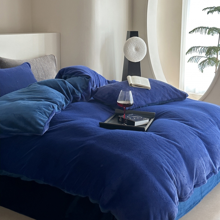 91家纺网 家纺一手货源 找家纺 萝莉家纺 2023新款ins小清新兔兔绒牛奶绒四件套 兔绒宝蓝