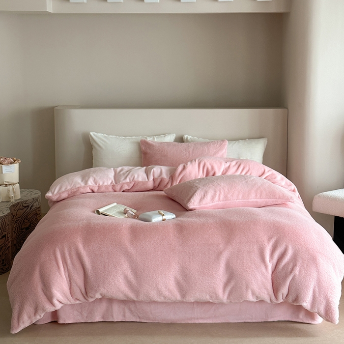 91家纺网 家纺一手货源 找家纺 萝莉家纺 2023新款ins小清新兔兔绒牛奶绒四件套 兔绒粉