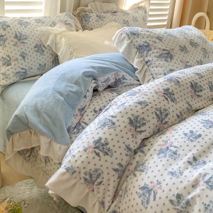 91家纺网 家纺一手货源 找家纺 （总）桃子家居2023新款A类高克重ins花边3D立体韩版牛奶绒四件套