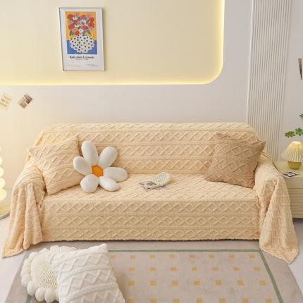 91家纺网 家纺一手货源 找家纺 启博 2023新款纯色提花绒沙发巾 奶咖色