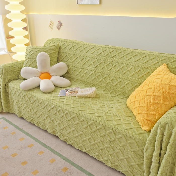 91家纺网 家纺一手货源 找家纺 （总）启博 2023新款纯色提花绒沙发巾