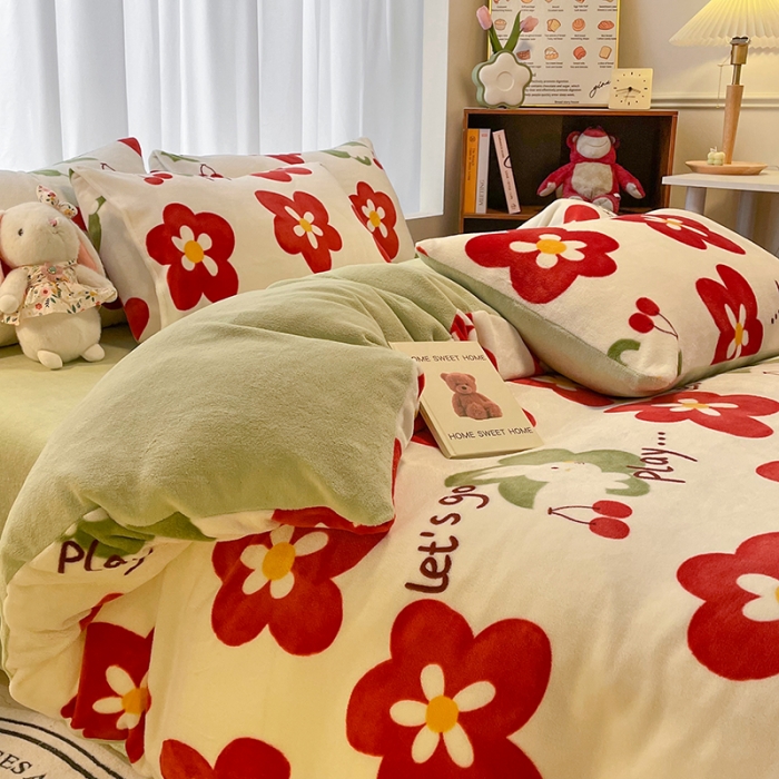 91家纺网 家纺一手货源 找家纺 大渔生活 2024新款牛奶绒印花系列四件套 花嫁