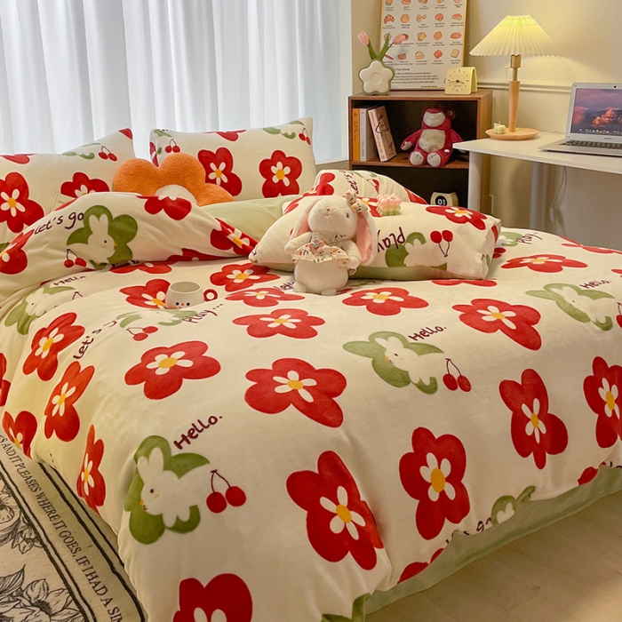 91家纺网 家纺一手货源 找家纺 大渔生活 2024新款牛奶绒印花系列四件套 花嫁