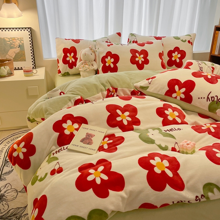 91家纺网 家纺一手货源 找家纺 大渔生活 2024新款牛奶绒印花系列四件套 花嫁