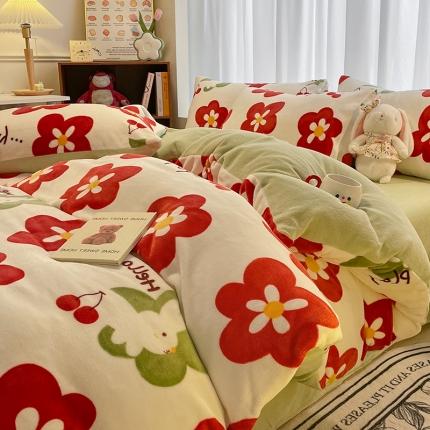 大渔生活 2024新款牛奶绒印花系列四件套 花嫁