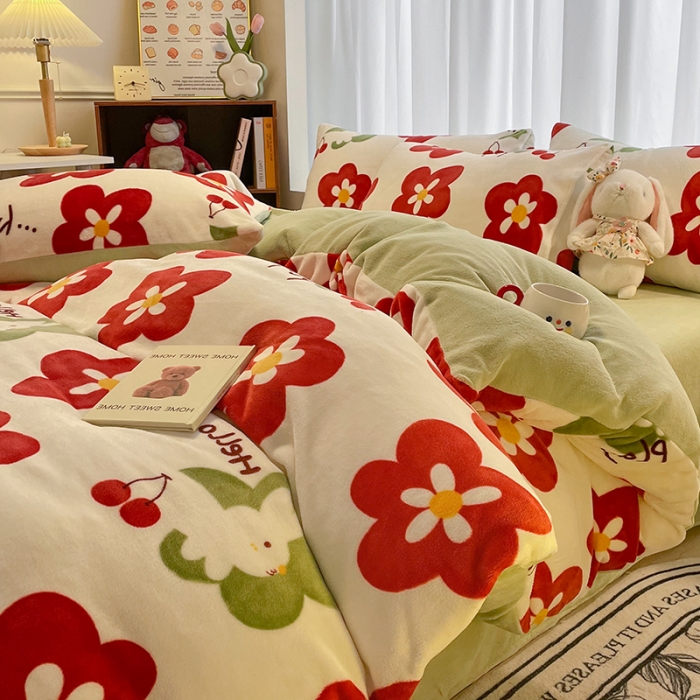 91家纺网 家纺一手货源 找家纺 大渔生活 2024新款牛奶绒印花系列四件套 花嫁