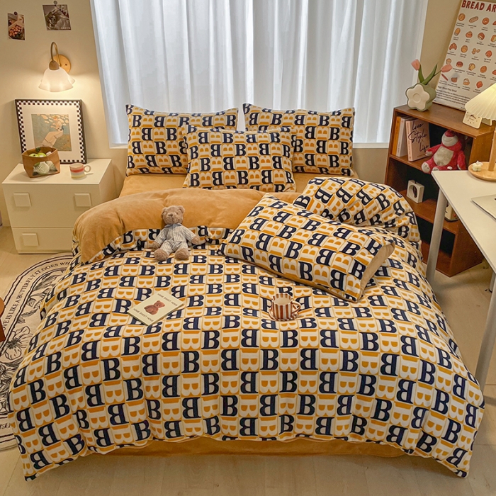 91家纺网 家纺一手货源 找家纺 大渔生活 2024新款牛奶绒印花系列四件套 剑桥