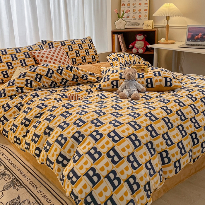 91家纺网 家纺一手货源 找家纺 大渔生活 2024新款牛奶绒印花系列四件套 剑桥