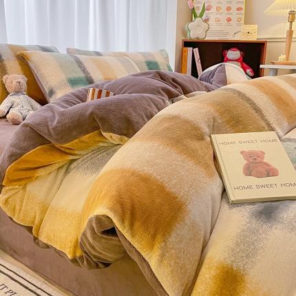 91家纺网 家纺一手货源 找家纺 大渔生活 2024新款牛奶绒印花系列四件套 栗川