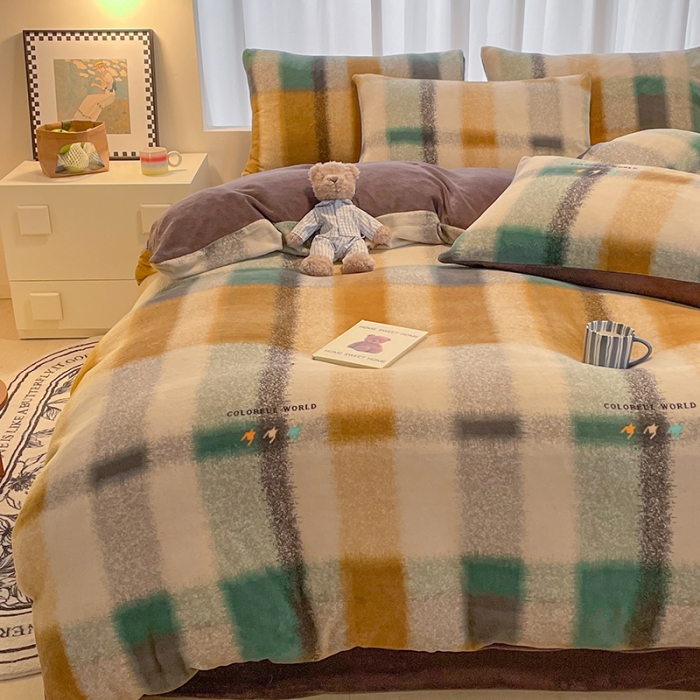 91家纺网 家纺一手货源 找家纺 大渔生活 2024新款牛奶绒印花系列四件套 栗川