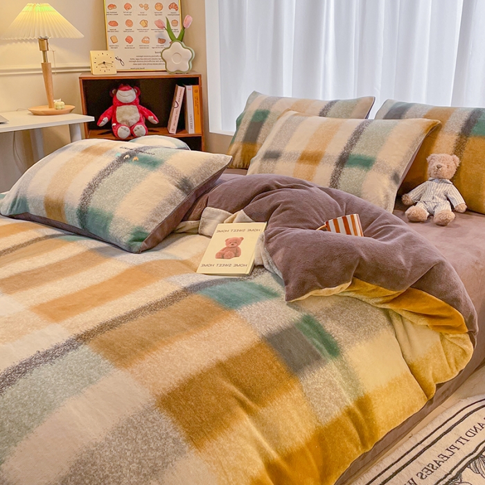 91家纺网 家纺一手货源 找家纺 大渔生活 2024新款牛奶绒印花系列四件套 栗川