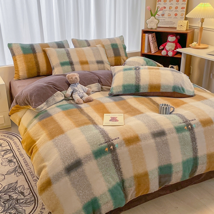 91家纺网 家纺一手货源 找家纺 大渔生活 2024新款牛奶绒印花系列四件套 栗川