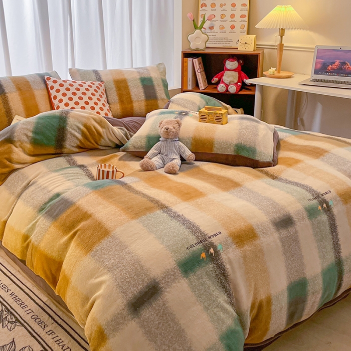 91家纺网 家纺一手货源 找家纺 大渔生活 2024新款牛奶绒印花系列四件套 栗川