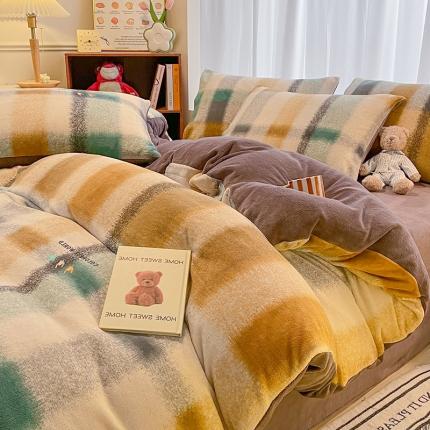 大渔生活 2024新款牛奶绒印花系列四件套 栗川