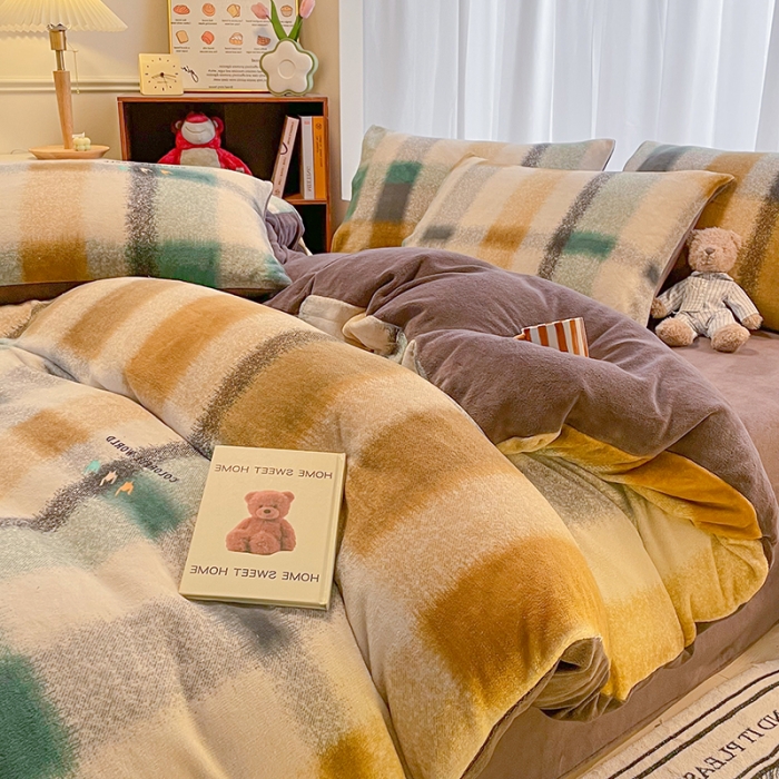 91家纺网 家纺一手货源 找家纺 大渔生活 2024新款牛奶绒印花系列四件套 栗川