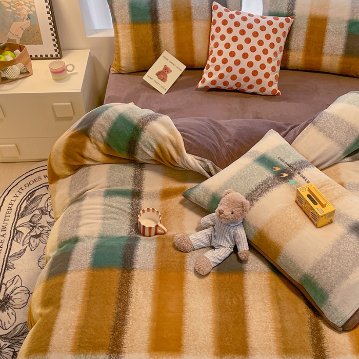 91家纺网 家纺一手货源 找家纺 大渔生活 2024新款牛奶绒印花系列四件套 栗川