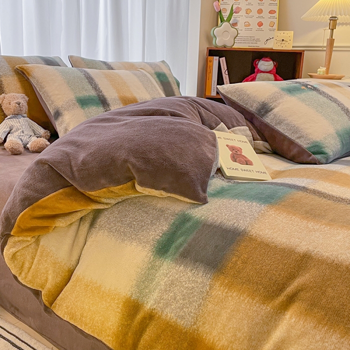 91家纺网 家纺一手货源 找家纺 大渔生活 2024新款牛奶绒印花系列四件套 栗川