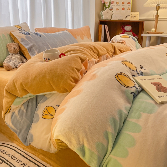 91家纺网 家纺一手货源 找家纺 大渔生活 2024新款牛奶绒印花系列四件套 梦田