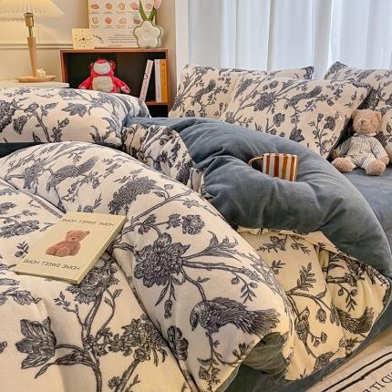 91家纺网 家纺一手货源 找家纺 大渔生活 2024新款牛奶绒印花系列四件套 陌上花