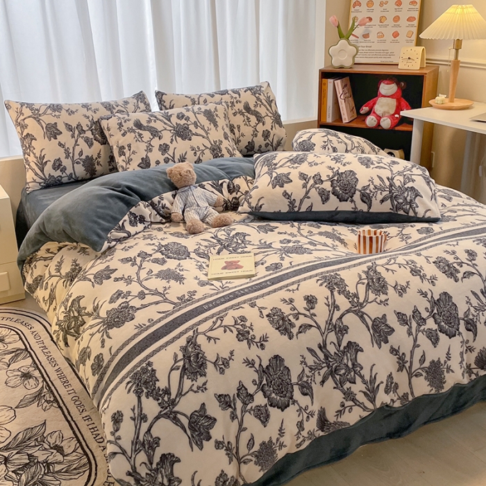 91家纺网 家纺一手货源 找家纺 大渔生活 2024新款牛奶绒印花系列四件套 陌上花