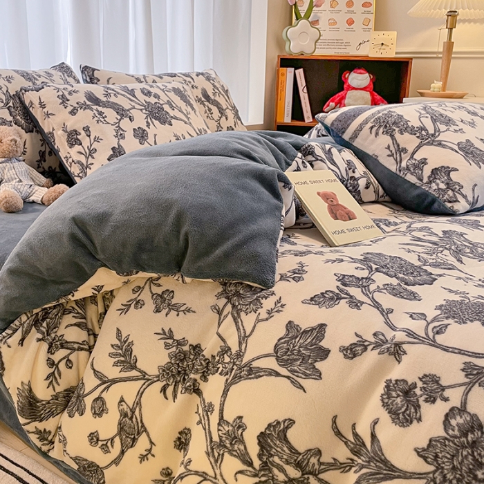 91家纺网 家纺一手货源 找家纺 大渔生活 2024新款牛奶绒印花系列四件套 陌上花