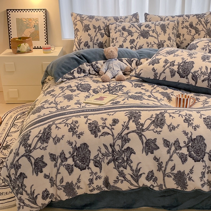 91家纺网 家纺一手货源 找家纺 大渔生活 2024新款牛奶绒印花系列四件套 陌上花