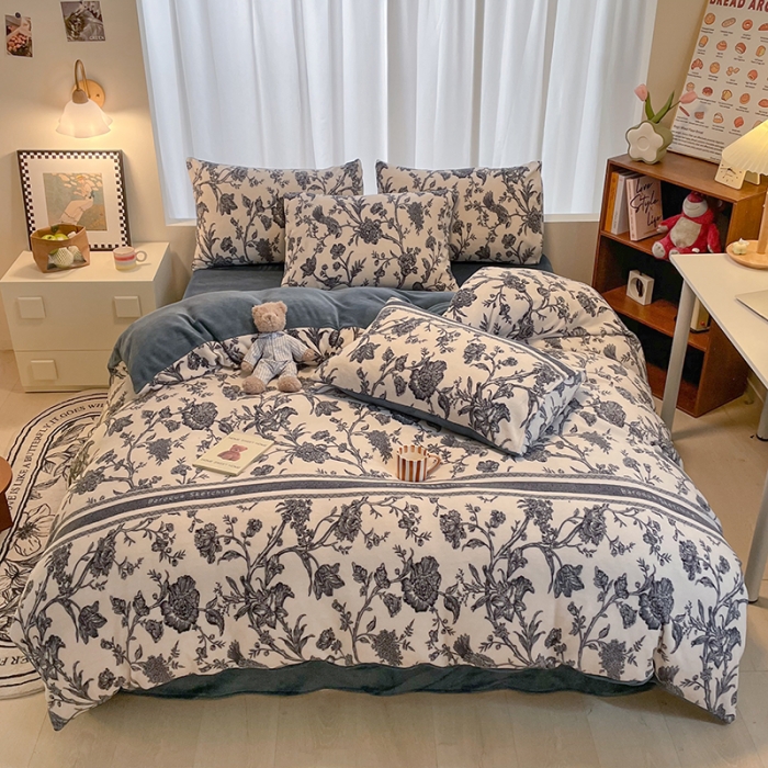 91家纺网 家纺一手货源 找家纺 大渔生活 2024新款牛奶绒印花系列四件套 陌上花