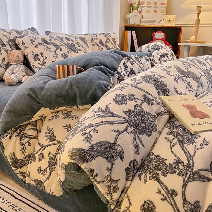 91家纺网 家纺一手货源 找家纺 大渔生活 2024新款牛奶绒印花系列四件套 陌上花