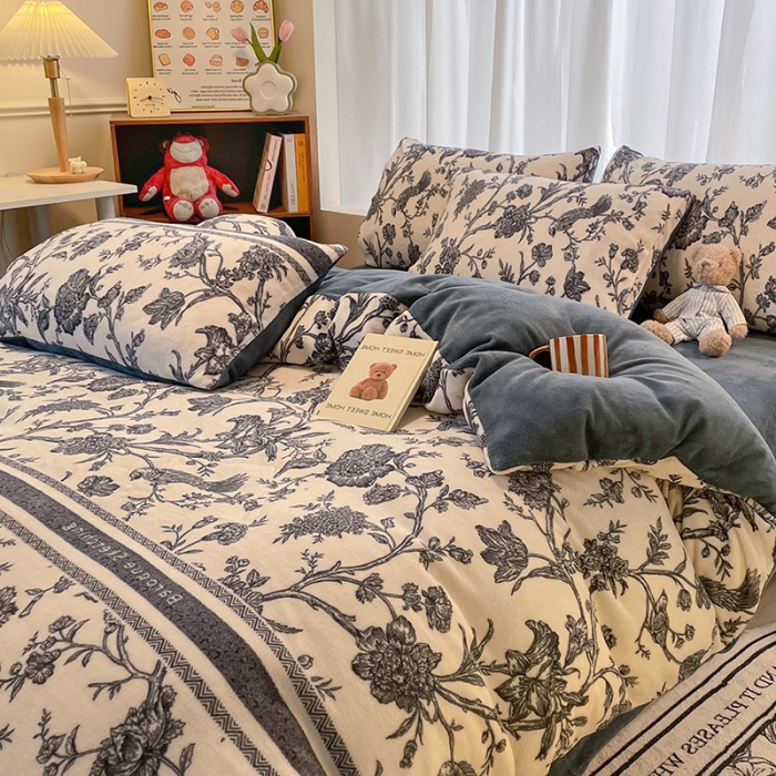 91家纺网 家纺一手货源 找家纺 大渔生活 2024新款牛奶绒印花系列四件套 陌上花