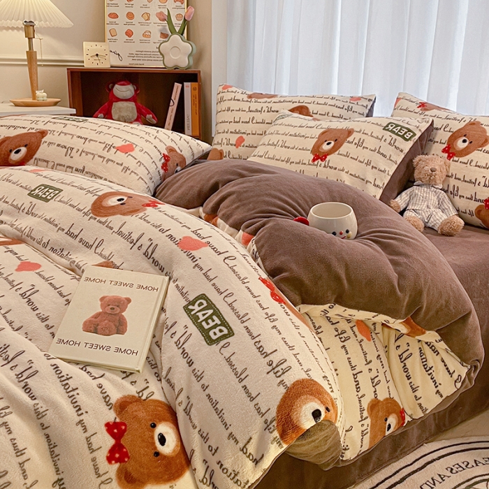 91家纺网 家纺一手货源 找家纺 大渔生活 2024新款牛奶绒印花系列四件套 维尼熊