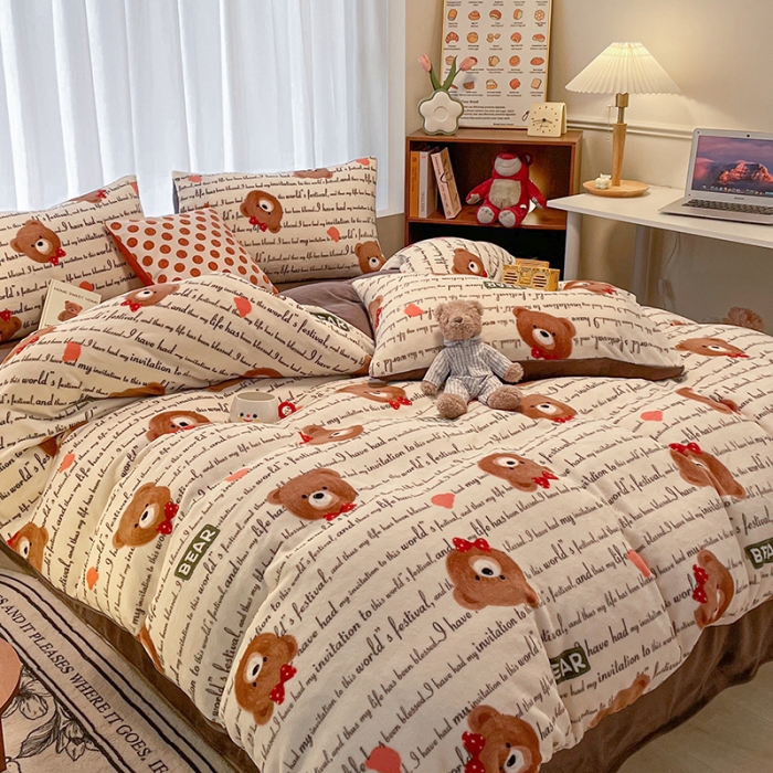 91家纺网 家纺一手货源 找家纺 大渔生活 2024新款牛奶绒印花系列四件套 维尼熊