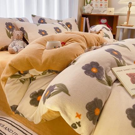 91家纺网 家纺一手货源 找家纺 大渔生活 2024新款牛奶绒印花系列四件套 勿忘我