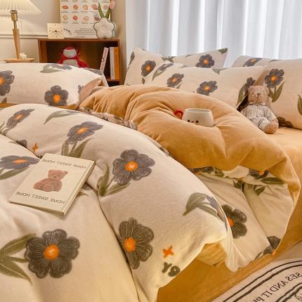 大渔生活 2024新款牛奶绒印花系列四件套 勿忘我