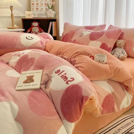 大渔生活 2024新款牛奶绒印花系列四件套 心心相印