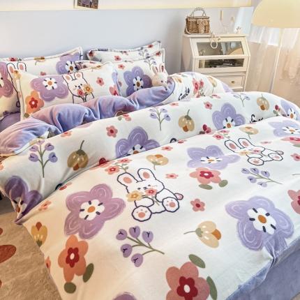 91家纺网 家纺一手货源 找家纺 （总）美莱 加厚高克重印花牛奶绒四件套直播爆款法莱绒被套