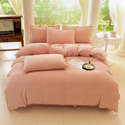 91家纺网 家纺一手货源 找家纺 邦妮 2024新款华夫格牛奶绒贝壳边四件套 华夫格-豆沙