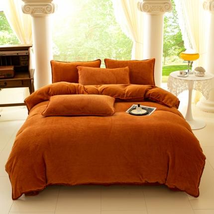 91家纺网 家纺一手货源 找家纺 邦妮 2024新款华夫格牛奶绒贝壳边四件套 华夫格-焦糖