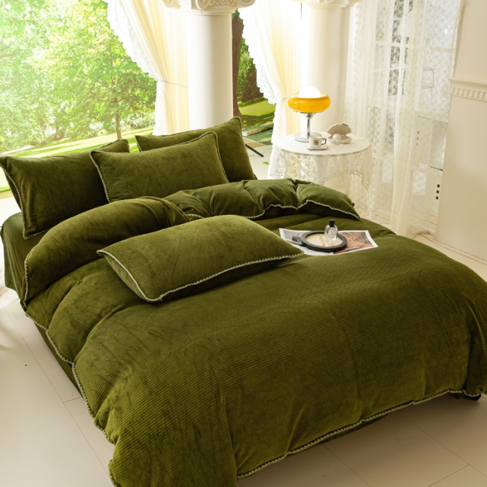 91家纺网 家纺一手货源 找家纺 （总）邦妮 2024新款华夫格牛奶绒贝壳边四件套