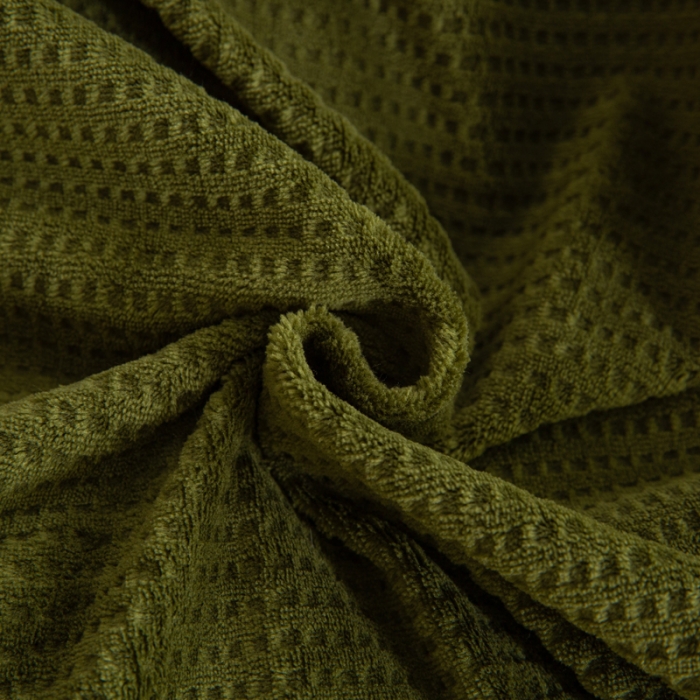 91家纺网 家纺一手货源 找家纺 邦妮 2024新款华夫格牛奶绒贝壳边四件套 华夫格-墨绿