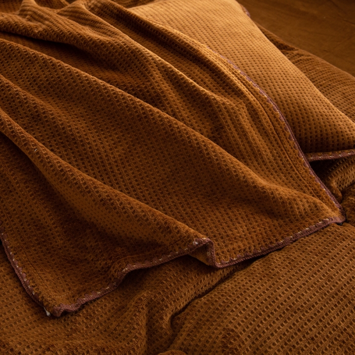 91家纺网 家纺一手货源 找家纺 邦妮 2024新款华夫格牛奶绒贝壳边四件套 华夫格-深咖