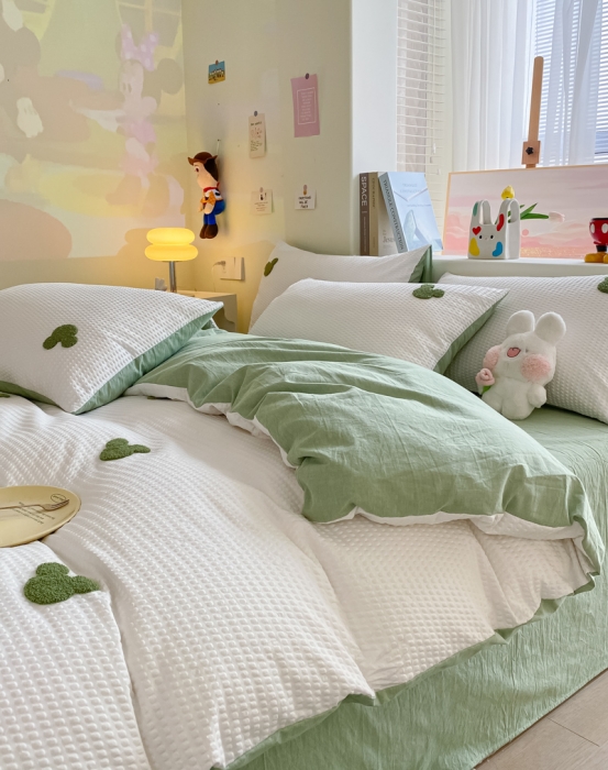 91家纺网 家纺一手货源 找家纺 眠帛家居 2024新款华夫格迪士尼米奇毛巾绣系列 米奇绿