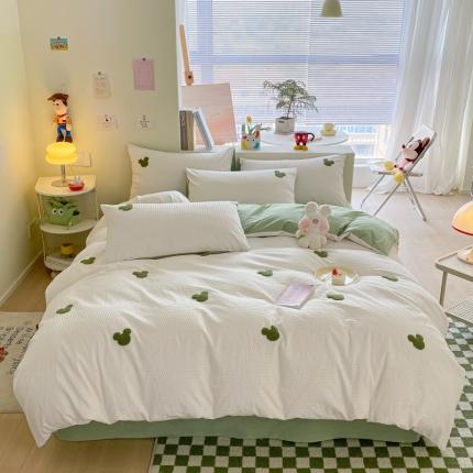 眠帛家居 2024新款华夫格迪士尼米奇毛巾绣系列 米奇绿