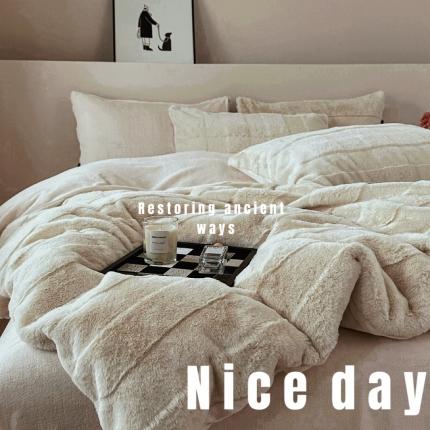 乐视 2024新款兔兔绒立体剪花绒四件套 黎梦-珍珠白