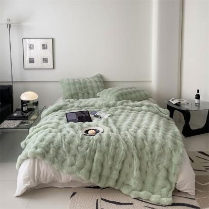 91家纺网 家纺一手货源 找家纺 潘朵拉 2023新款550g兔兔绒被套毯 兔兔绒被套毯奶绿