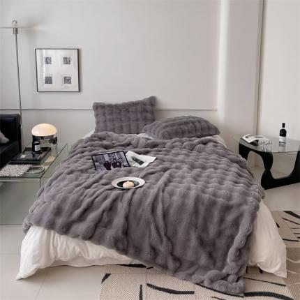 91家纺网 家纺一手货源 找家纺 潘朵拉 2023新款550g兔兔绒被套毯 兔兔绒被套毯暖灰